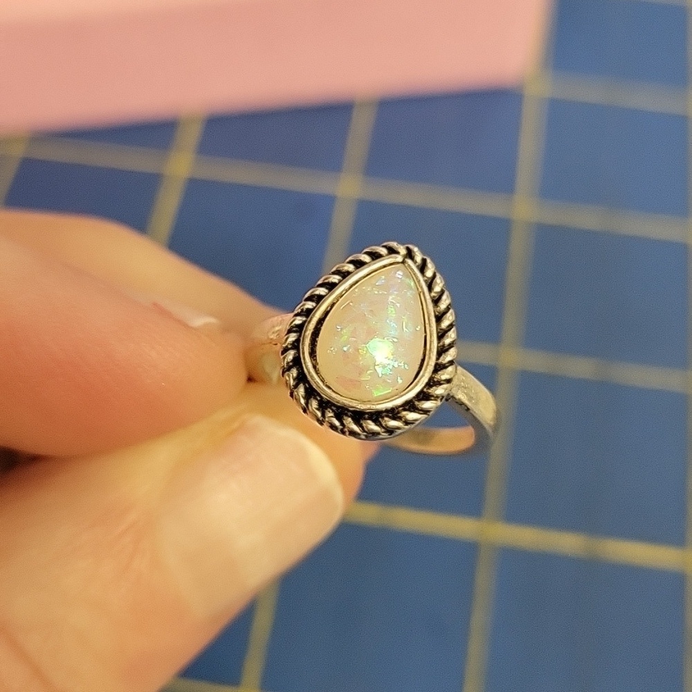 Opal Iridescent Silver Tone Ring Brand New